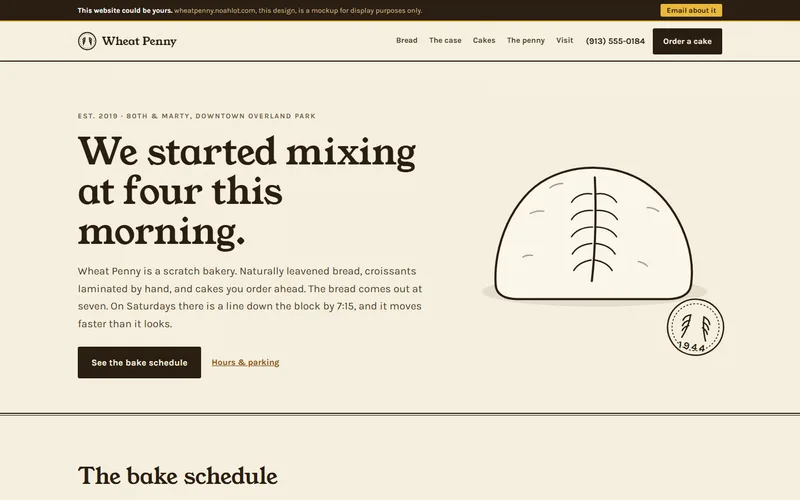 Screenshot of the Wheat Penny Bakery website